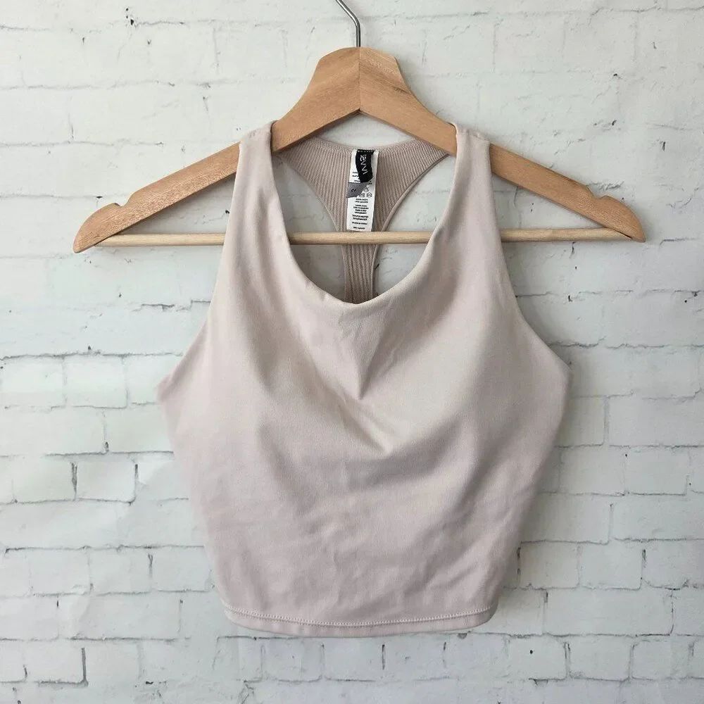 Savvi Activewear Crop Top Yoga Longline Sports Bra Size S Taupe Bone Neutral Gym